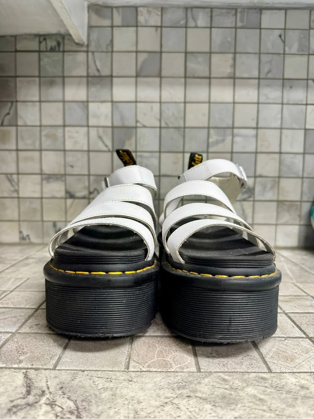 Dr Martens Blaire Quad Platform Sandals White Leather | US 10 |